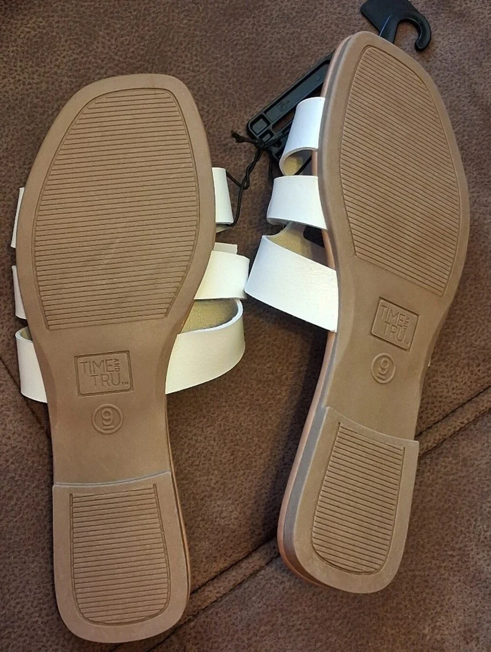 Time and Tru Embellished Slide Sandals with Gold Buckle White Size 9